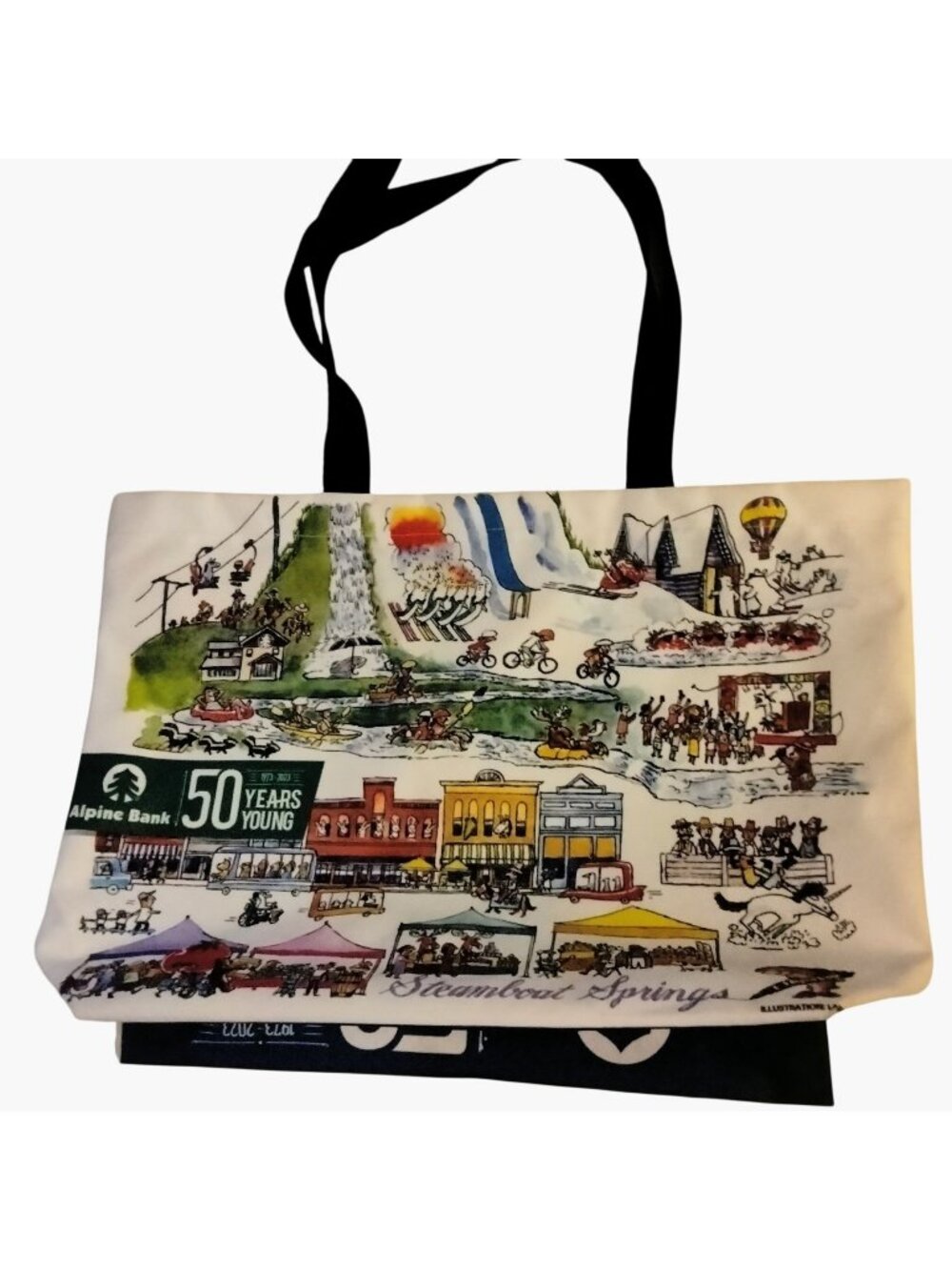 Steamboat Springs Tote Bag Colorful Western Town Graphic Artist Larry Day - Picture 1 of 9